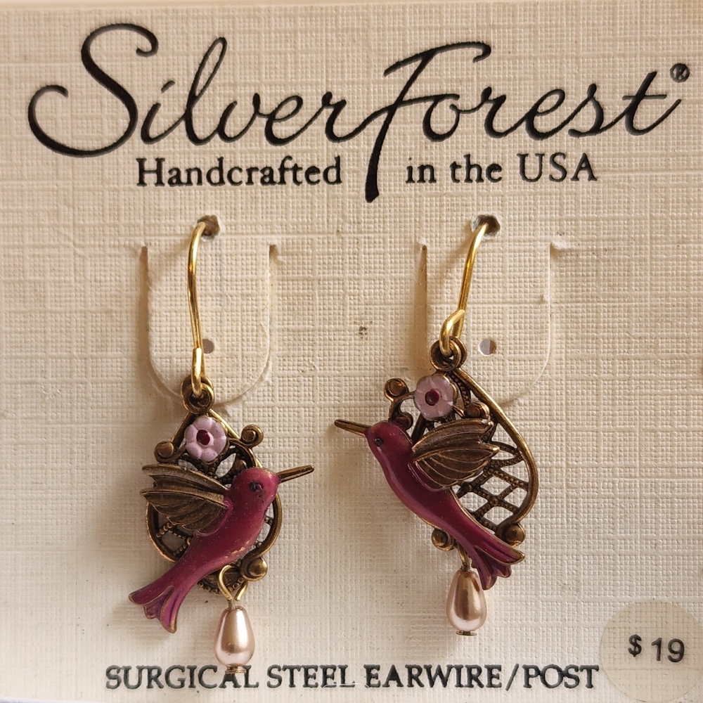 Silver Forest hummingbird earrings
